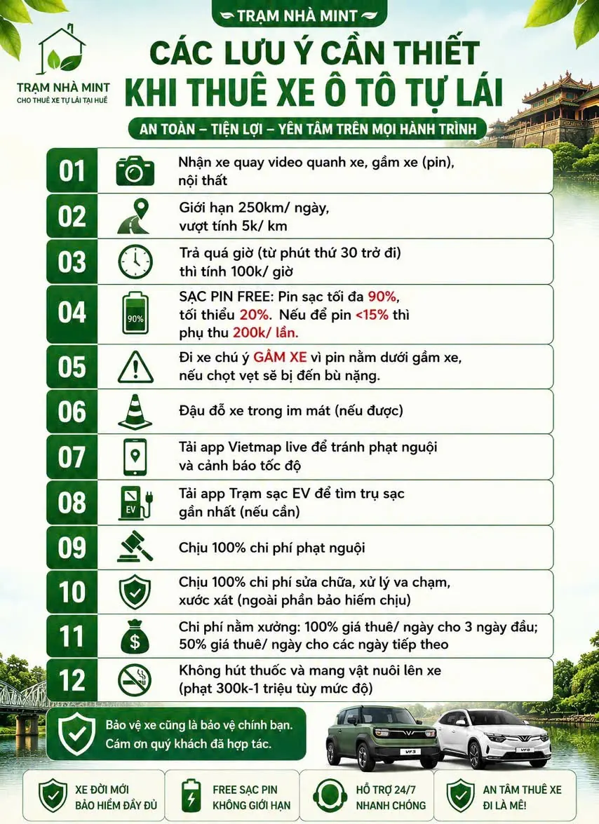 Lưu ý trước khi thuê xe tự lái tại Huế